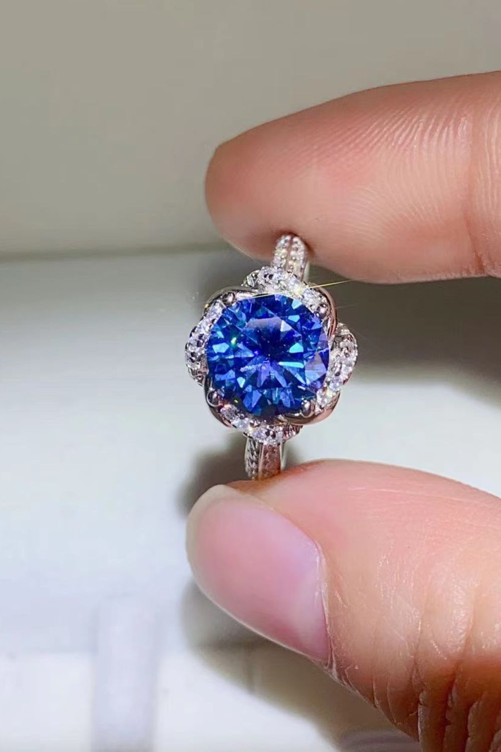 2 Carat Cobalt Blue Moissanite 925 Sterling Silver Ring-Rings-Inspired by Justeen-Women's Clothing Boutique in Chicago, Illinois