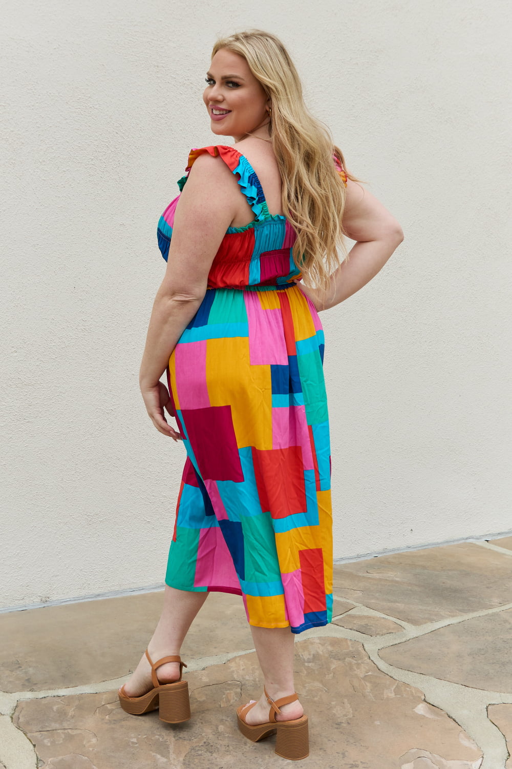 And The Why Multicolored Square Print Summer Dress-Dresses-Inspired by Justeen-Women's Clothing Boutique in Chicago, Illinois
