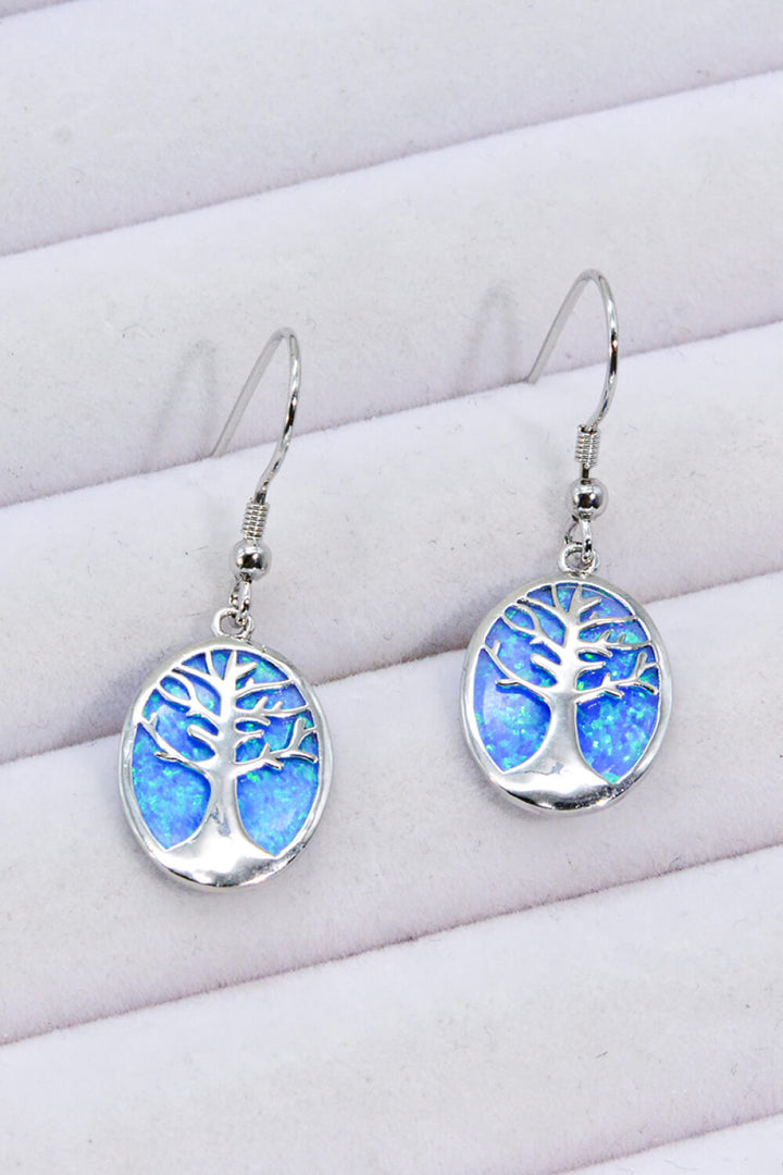 Opal Blue Platinum-Plated Drop Earrings-Earrings-Inspired by Justeen-Women's Clothing Boutique in Chicago, Illinois