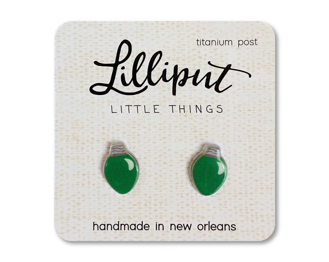 Christmas Bulb Stud Earrings, Green-Earrings-Inspired by Justeen-Women's Clothing Boutique in Chicago, Illinois