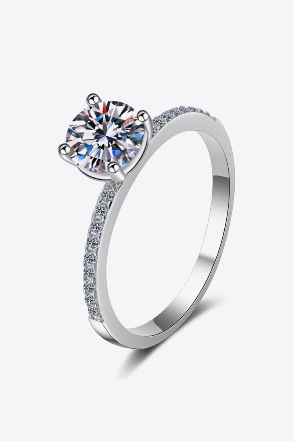 1 Carat Moissanite Rhodium-Plated Side Stone Ring-Rings-Inspired by Justeen-Women's Clothing Boutique in Chicago, Illinois
