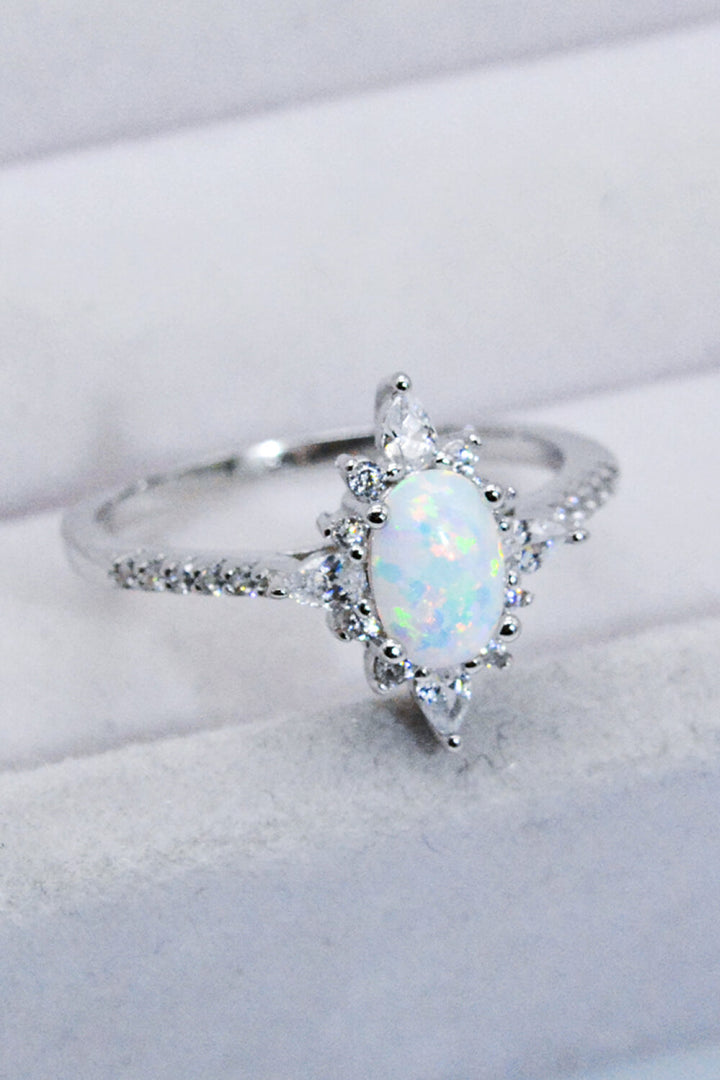 Platinum-Plated Opal and Zircon Ring-Rings-Inspired by Justeen-Women's Clothing Boutique in Chicago, Illinois