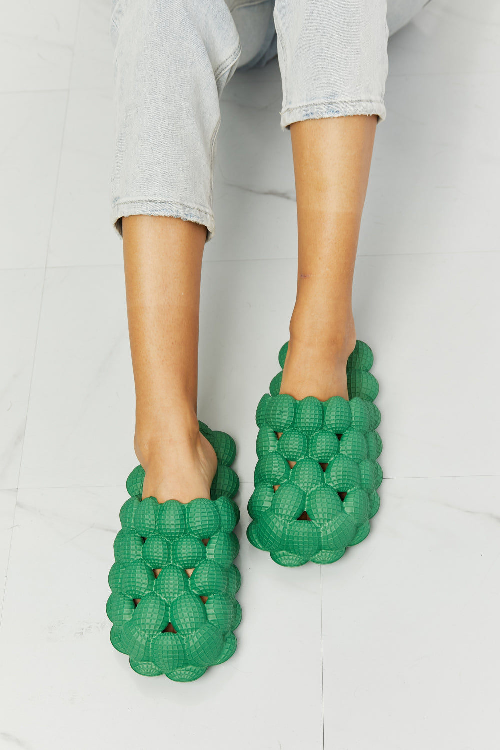 NOOK JOI Laid Back Bubble Slides in Green-Shoes-Inspired by Justeen-Women's Clothing Boutique in Chicago, Illinois