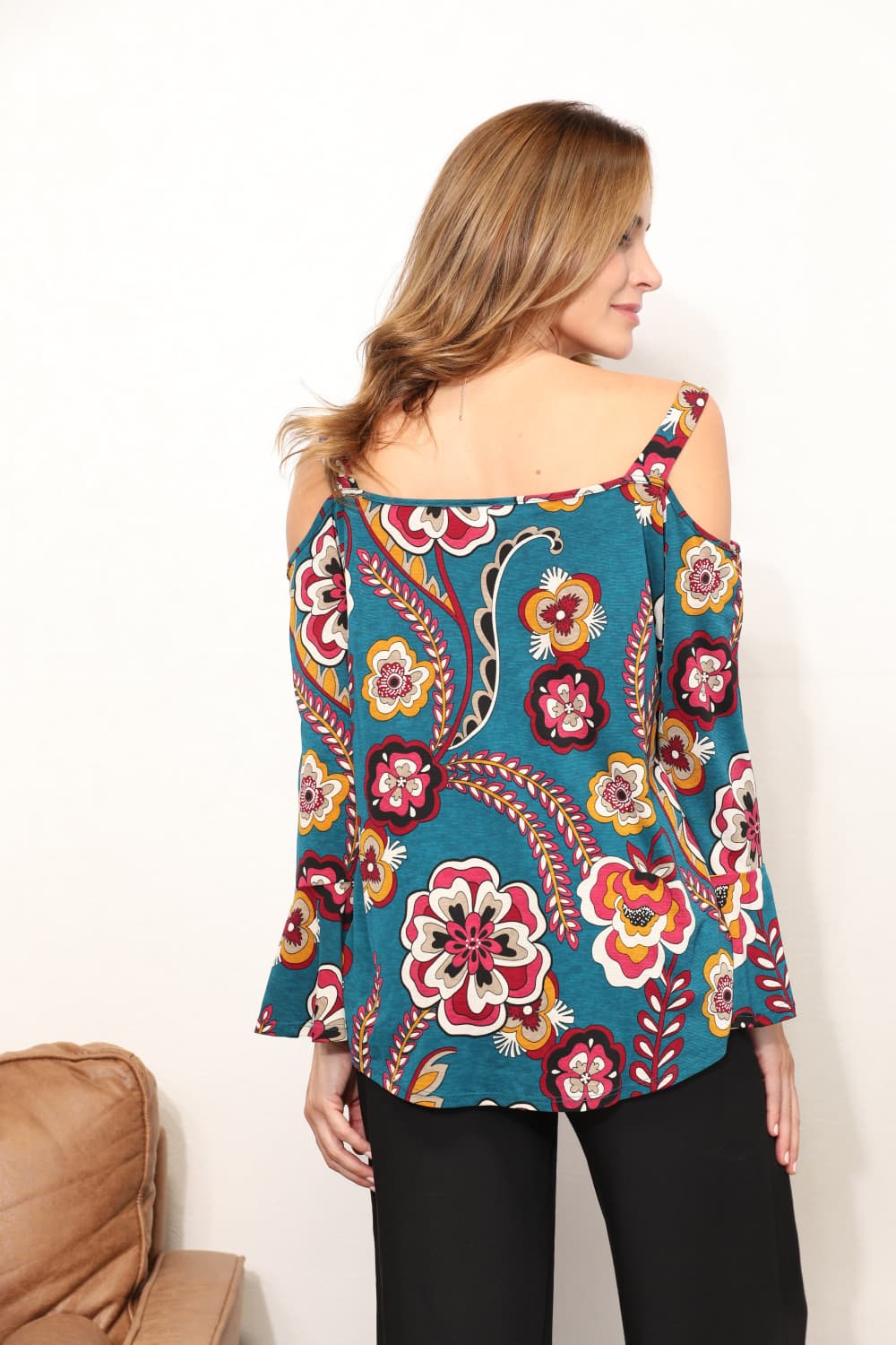 Sew In Love Full Size Floral Cold Shoulder Blouse-Long Sleeve Tops-Inspired by Justeen-Women's Clothing Boutique