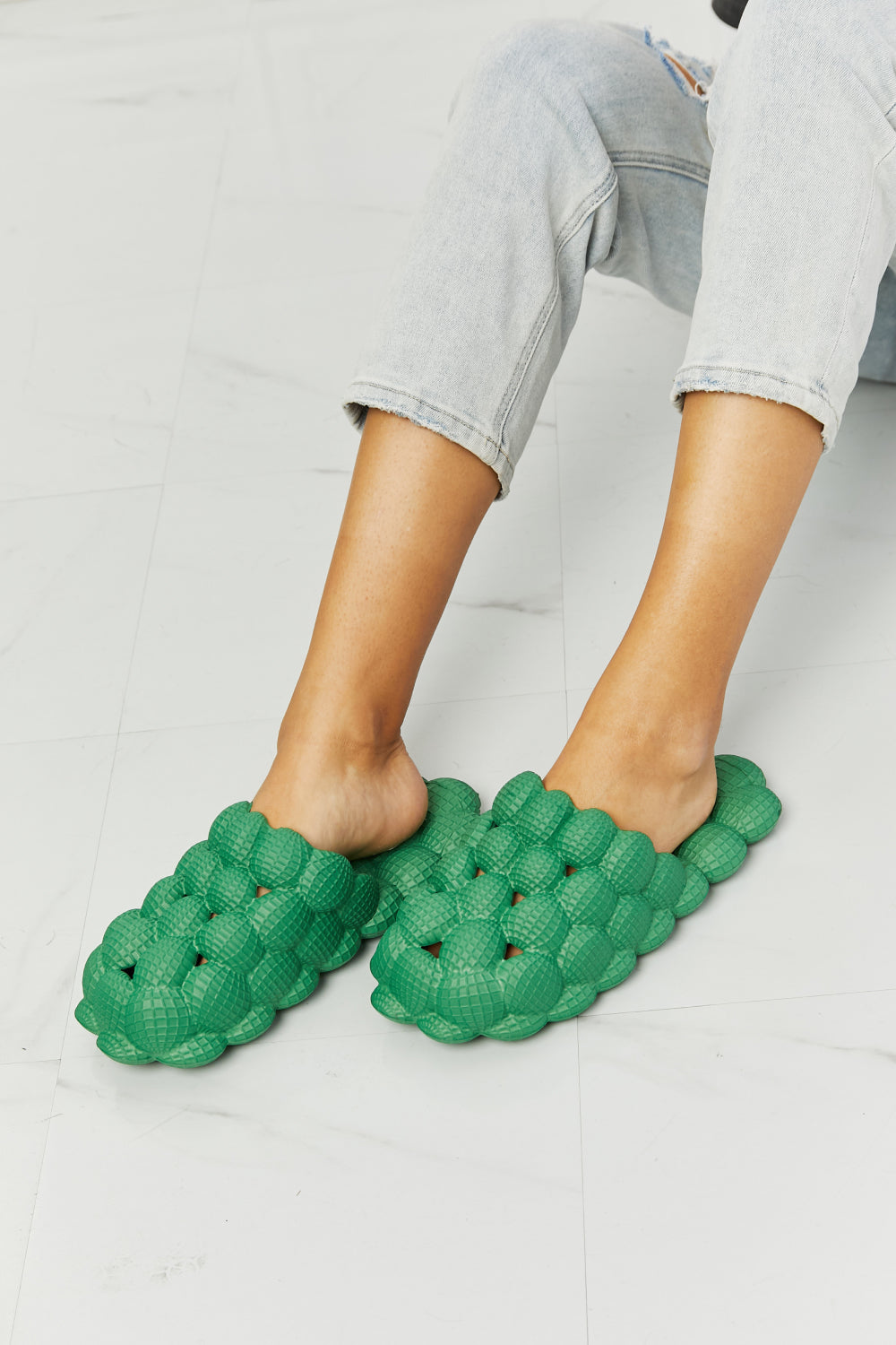 NOOK JOI Laid Back Bubble Slides in Green-Shoes-Inspired by Justeen-Women's Clothing Boutique in Chicago, Illinois
