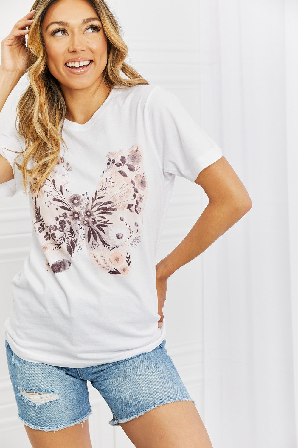 mineB You Give Me Butterflies Graphic T-Shirt-Short Sleeve Tops-Inspired by Justeen-Women's Clothing Boutique in Chicago, Illinois