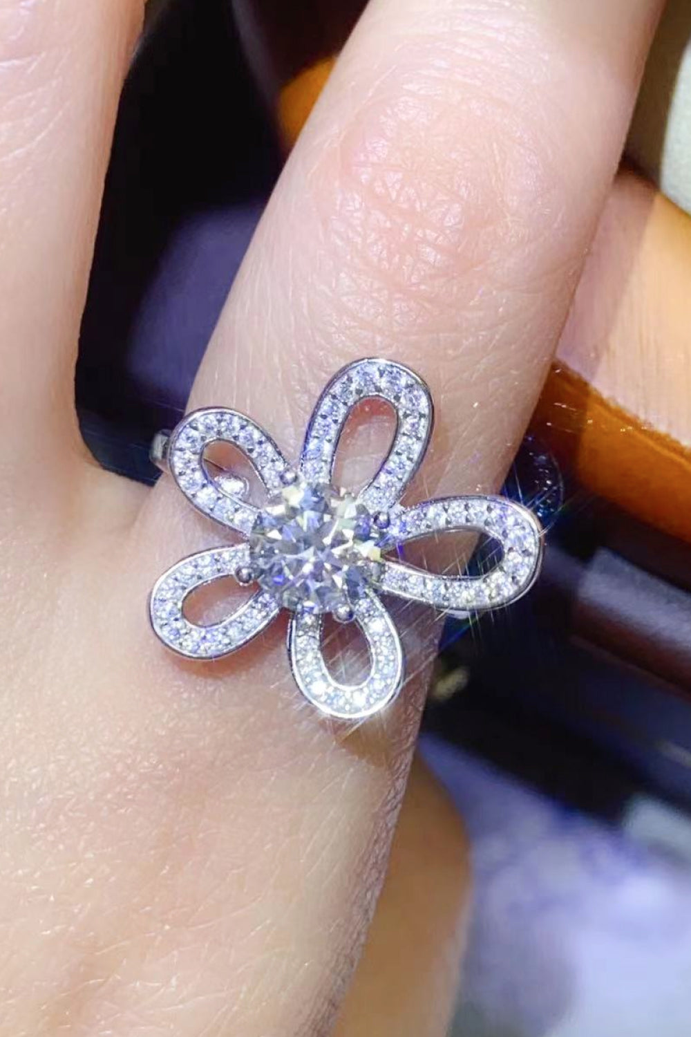 1 Carat Moissanite Flower-Shape Open Ring-Rings-Inspired by Justeen-Women's Clothing Boutique in Chicago, Illinois