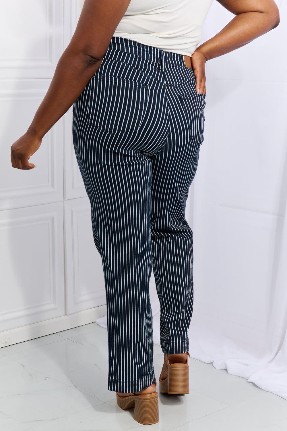 Judy Blue Cassidy Full Size High Waisted Tummy Control Striped Straight Jeans-Denim-Inspired by Justeen-Women's Clothing Boutique in Chicago, Illinois