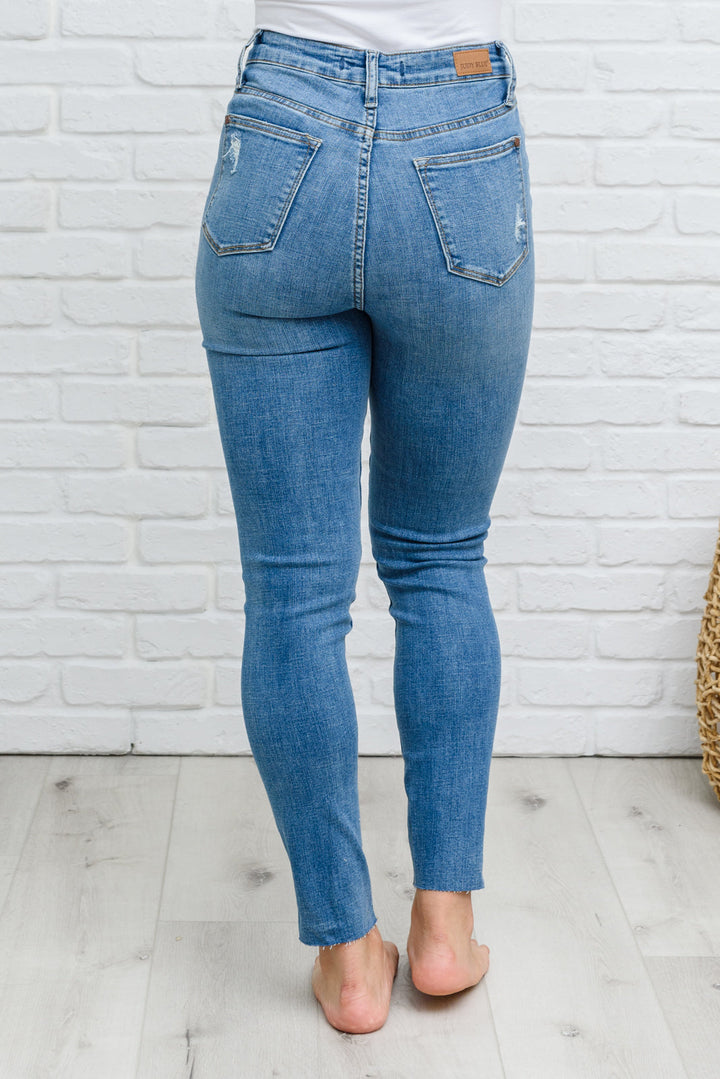 Hi-waisted Dandelion Embroidery Skinny-Denim-Inspired by Justeen-Women's Clothing Boutique in Chicago, Illinois