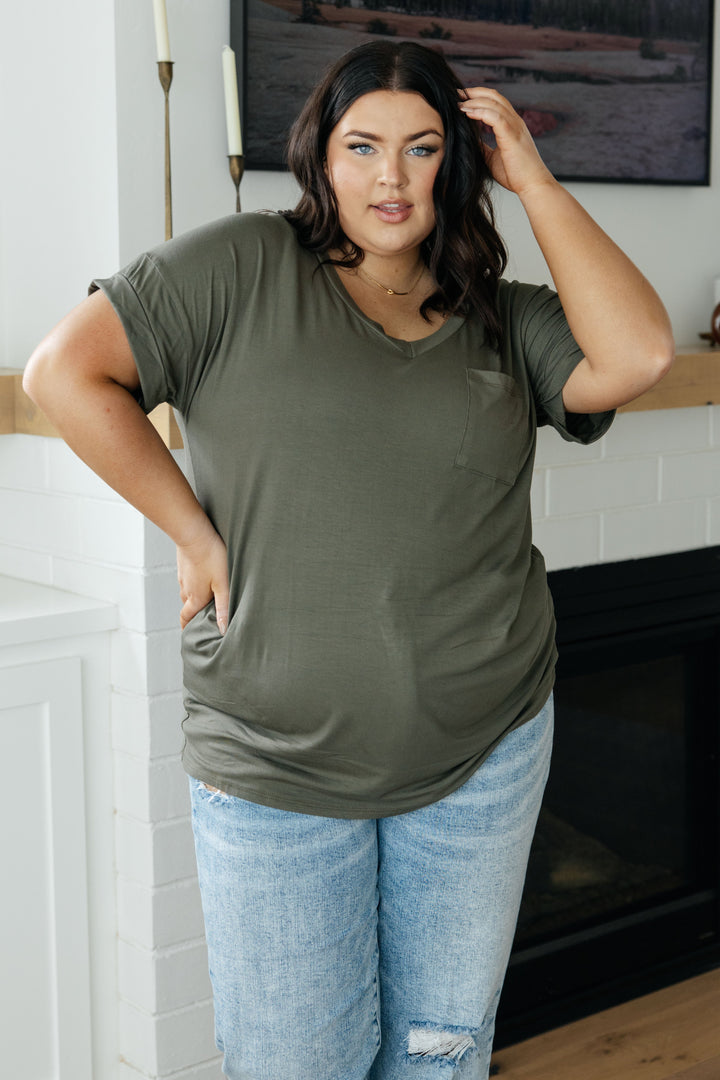 Absolute Favorite V-Neck Top in Olive-Long Sleeve Tops-Inspired by Justeen-Women's Clothing Boutique in Chicago, Illinois