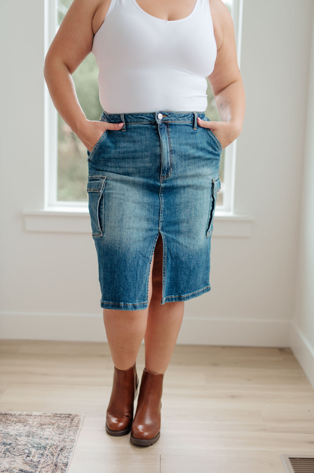 Always Be There Cargo Denim Skirt-Skirts-Inspired by Justeen-Women's Clothing Boutique in Chicago, Illinois