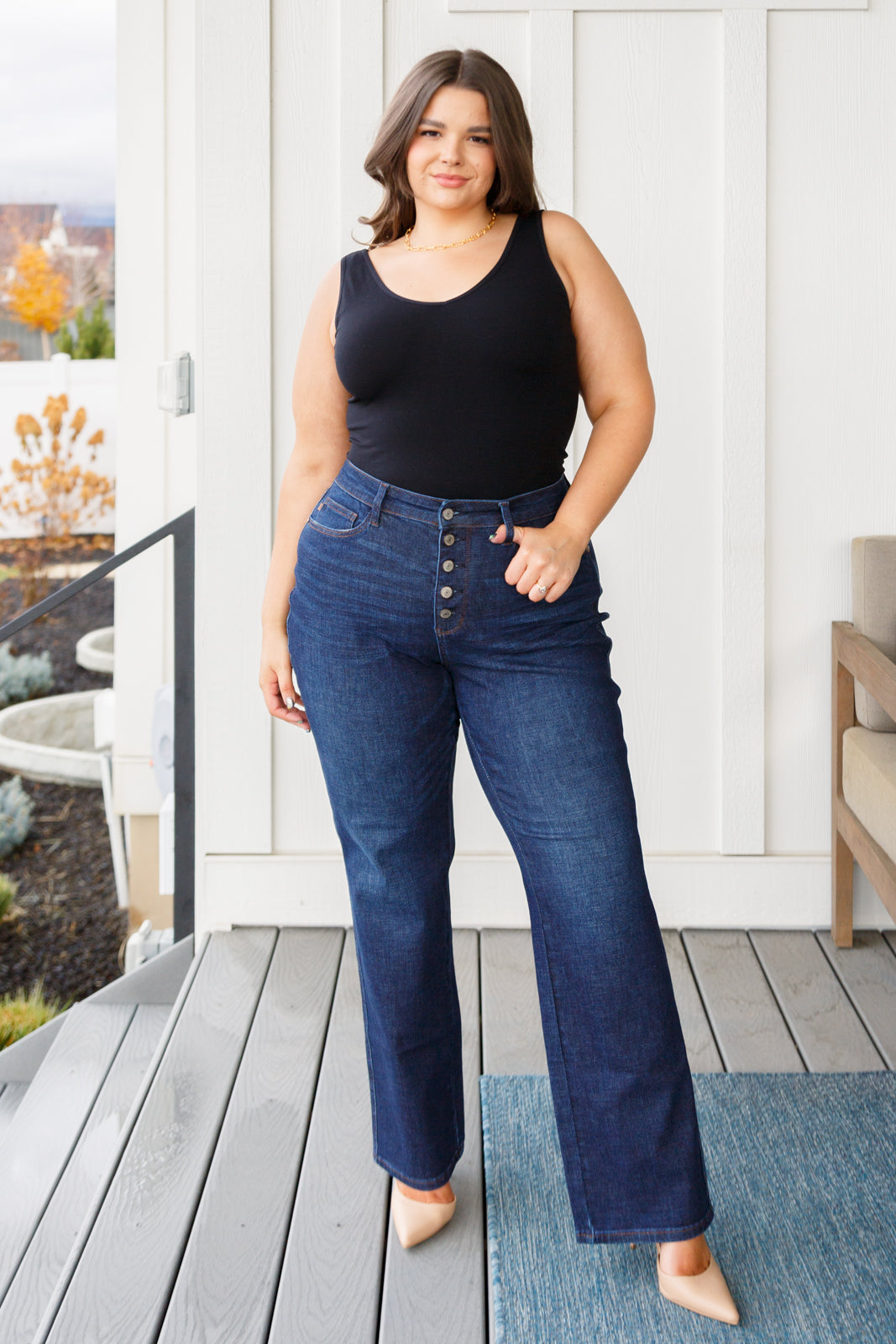 Arlo High Rise Button-Fly Straight Jeans-Denim-Inspired by Justeen-Women's Clothing Boutique
