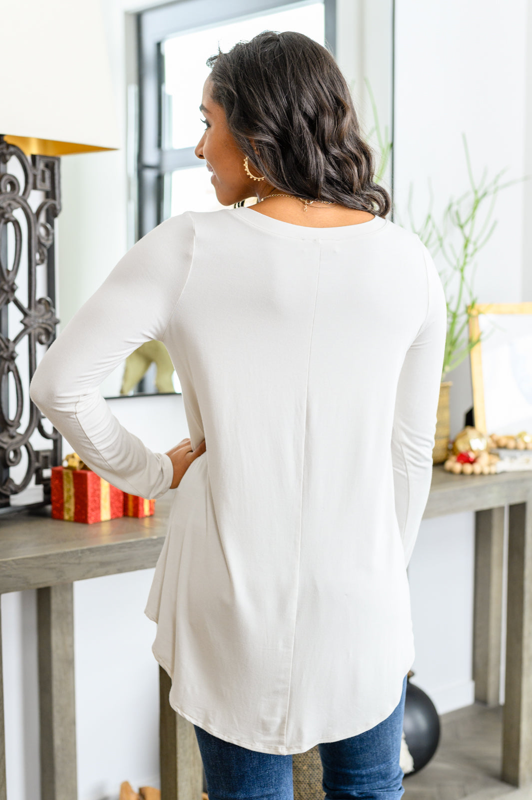 Basics Are Best Long Sleeve V-Neck Top in Bone-Long Sleeve Tops-Inspired by Justeen-Women's Clothing Boutique in Chicago, Illinois