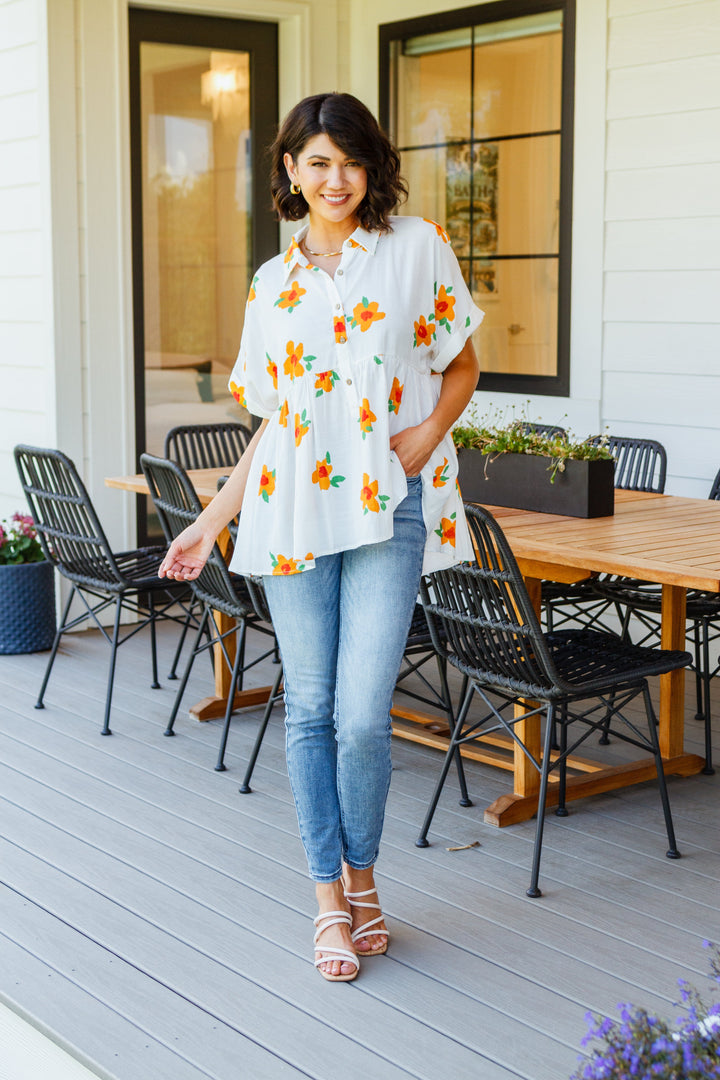 Blissed Out Button Up Babydoll Tunic-Short Sleeve Tops-Inspired by Justeen-Women's Clothing Boutique in Chicago, Illinois