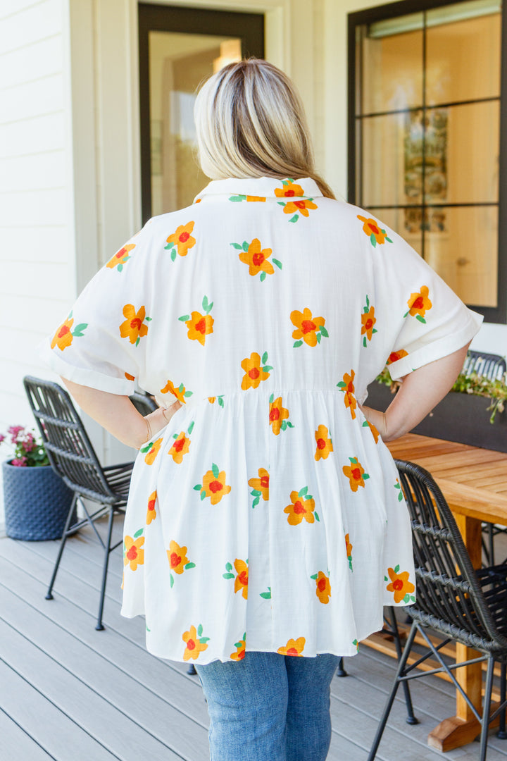 Blissed Out Button Up Babydoll Tunic-Short Sleeve Tops-Inspired by Justeen-Women's Clothing Boutique in Chicago, Illinois