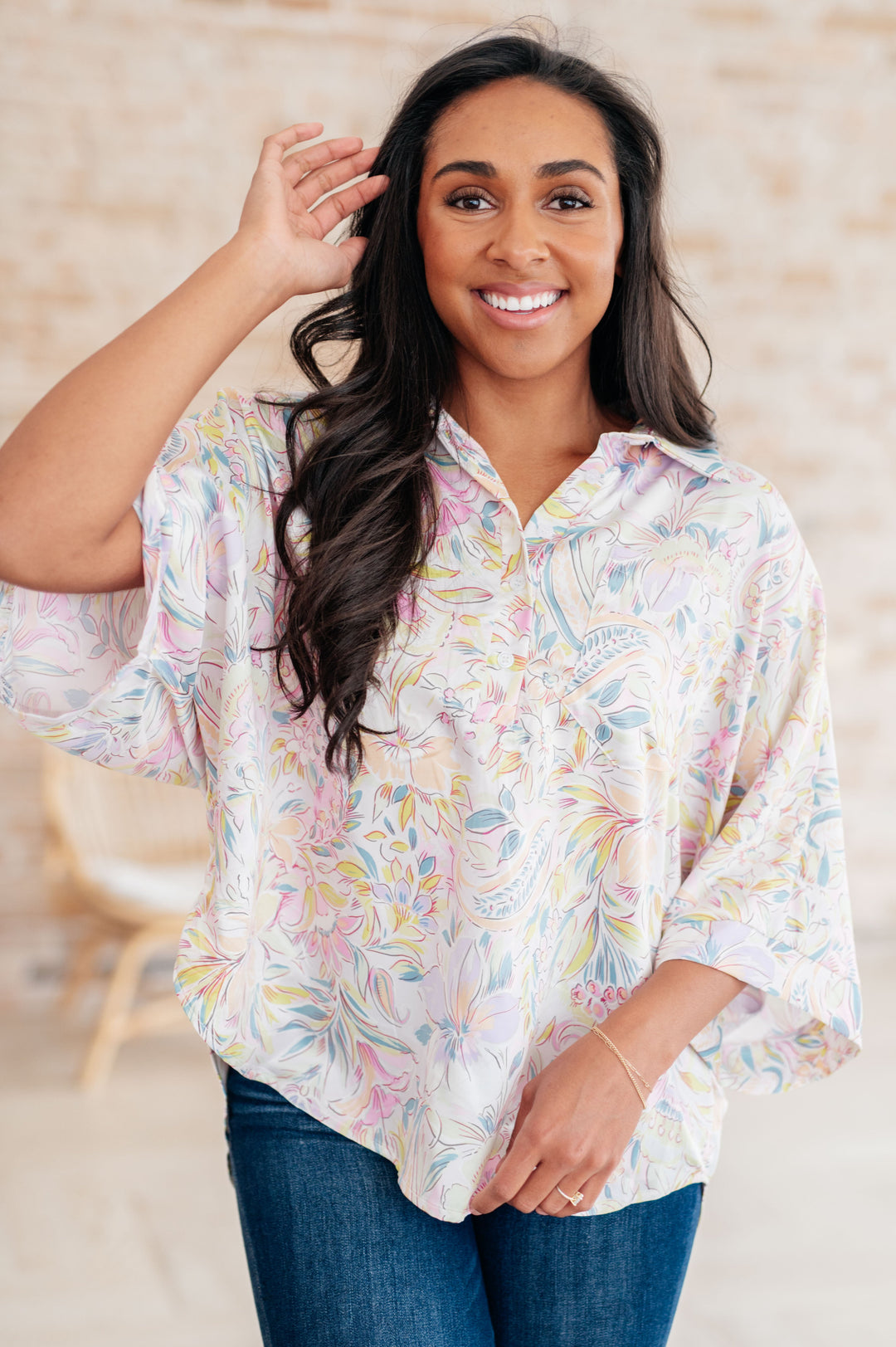 Blissful Botanicals Blouse-Short Sleeve Tops-Inspired by Justeen-Women's Clothing Boutique in Chicago, Illinois
