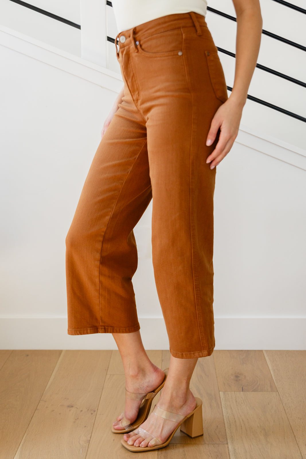 Briar High Rise Control Top Wide Leg Crop Jeans in Camel-Denim-Inspired by Justeen-Women's Clothing Boutique in Chicago, Illinois