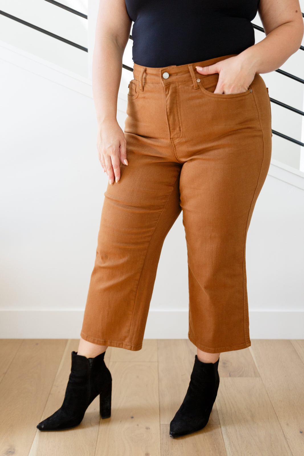 Briar High Rise Control Top Wide Leg Crop Jeans in Camel-Denim-Inspired by Justeen-Women's Clothing Boutique