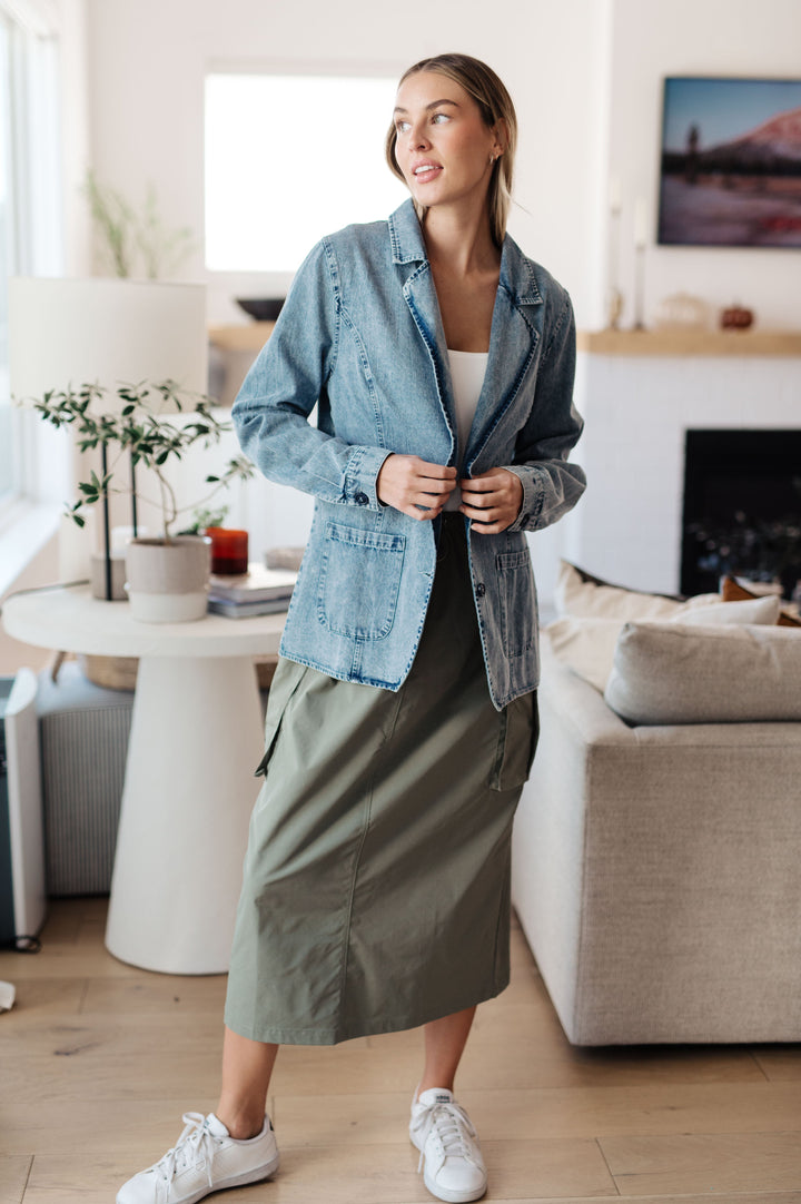 Business Brunch Denim Blazer-Outerwear-Inspired by Justeen-Women's Clothing Boutique