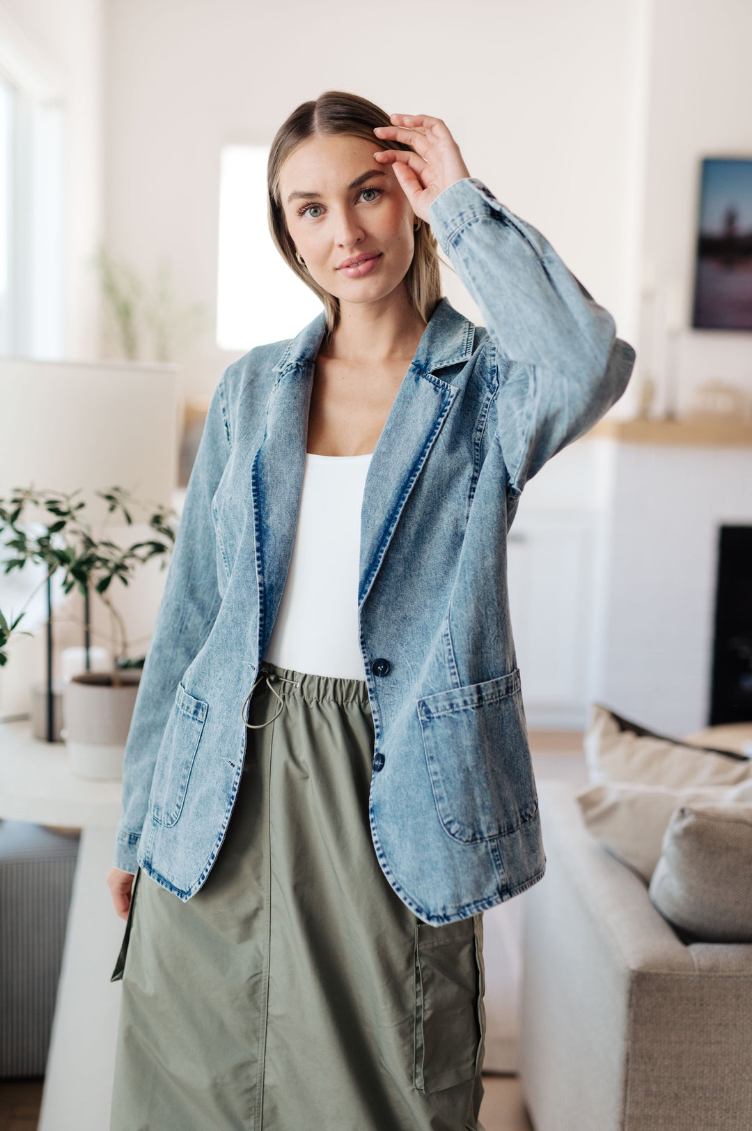 Business Brunch Denim Blazer-Outerwear-Inspired by Justeen-Women's Clothing Boutique