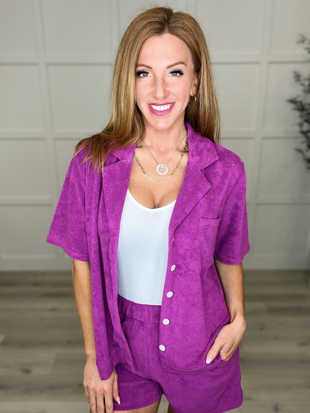 French Terry Button Down Top in Two Colors-Cardigans + Kimonos-Inspired by Justeen-Women's Clothing Boutique in Chicago, Illinois