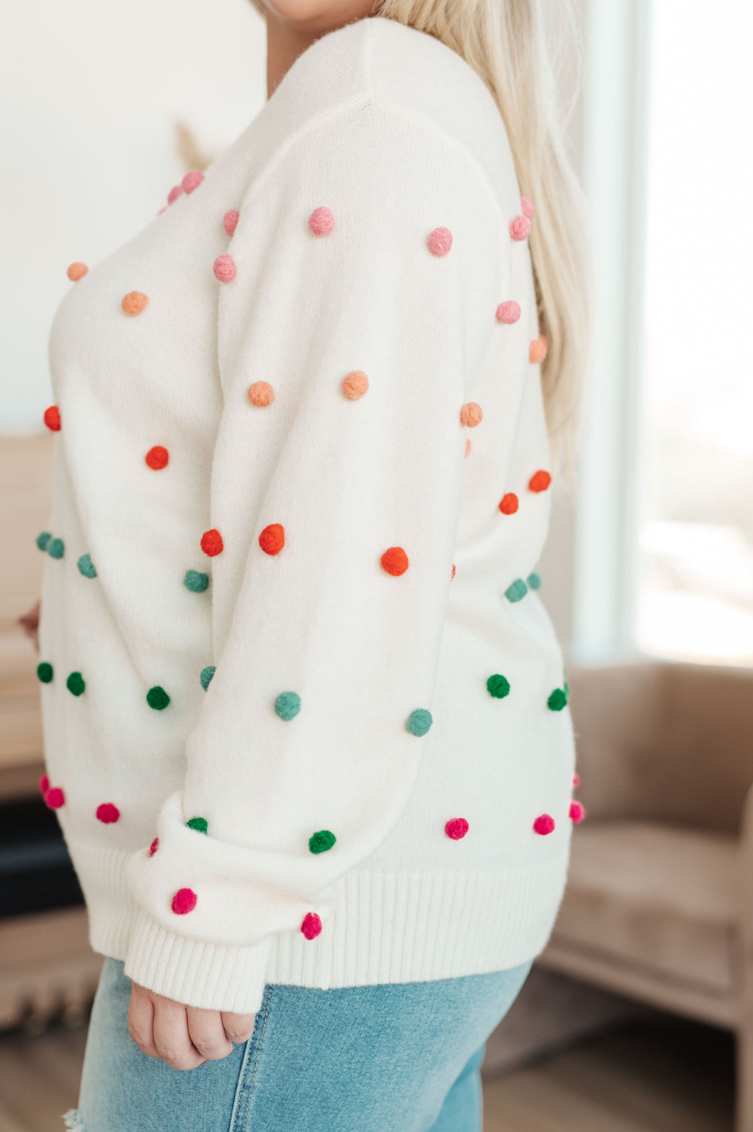 Candy Buttons Pom Detail Sweater-Sweaters/Sweatshirts-Inspired by Justeen-Women's Clothing Boutique in Chicago, Illinois