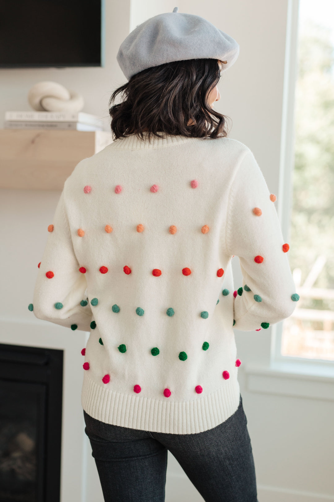 Candy Buttons Pom Detail Sweater-Sweaters/Sweatshirts-Inspired by Justeen-Women's Clothing Boutique