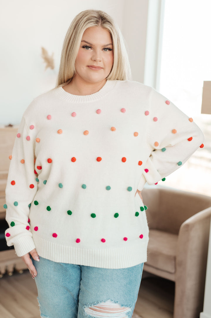 Candy Buttons Pom Detail Sweater-Sweaters/Sweatshirts-Inspired by Justeen-Women's Clothing Boutique in Chicago, Illinois