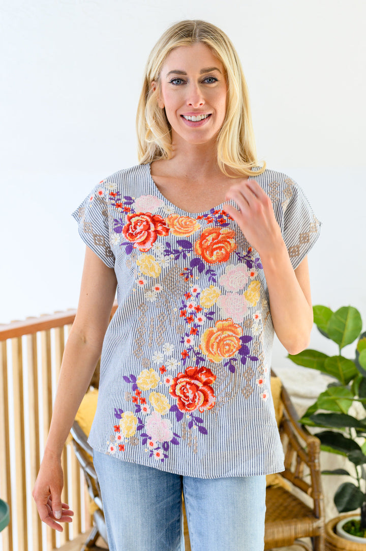 Canopy Of Crushes Striped Floral Top-Tops-Inspired by Justeen-Women's Clothing Boutique in Chicago, Illinois