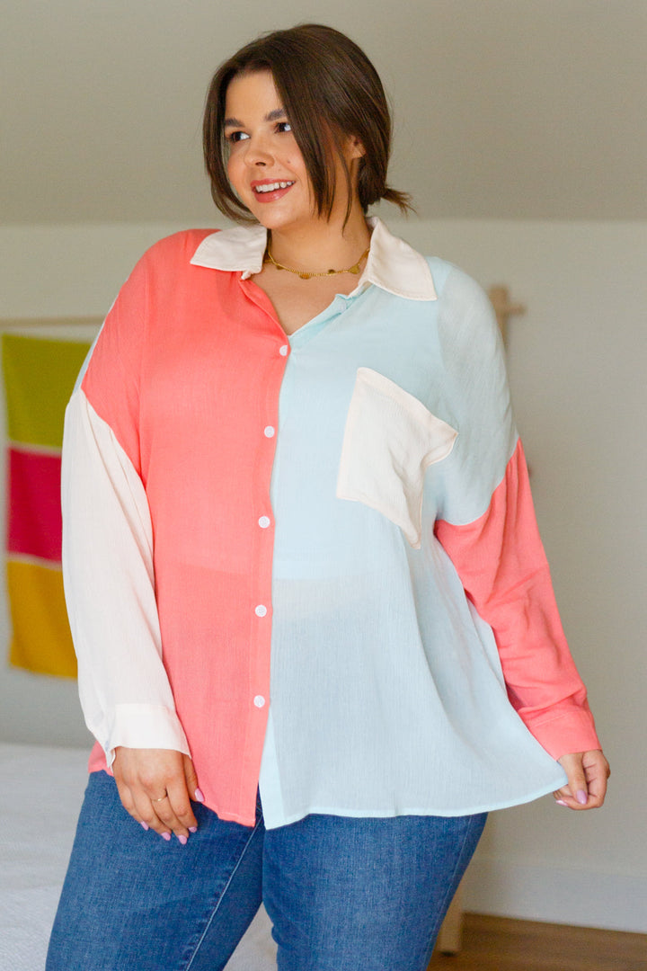Capture The Day Two Toned Button Up-Tops-Inspired by Justeen-Women's Clothing Boutique in Chicago, Illinois