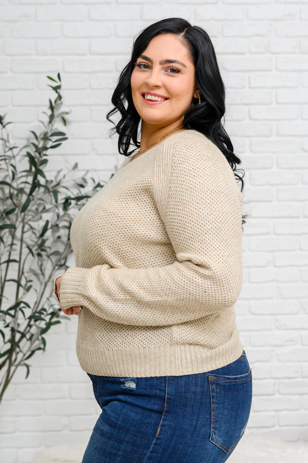 Chai Latte V-Neck Sweater in Oatmeal-Sweaters/Sweatshirts-Inspired by Justeen-Women's Clothing Boutique