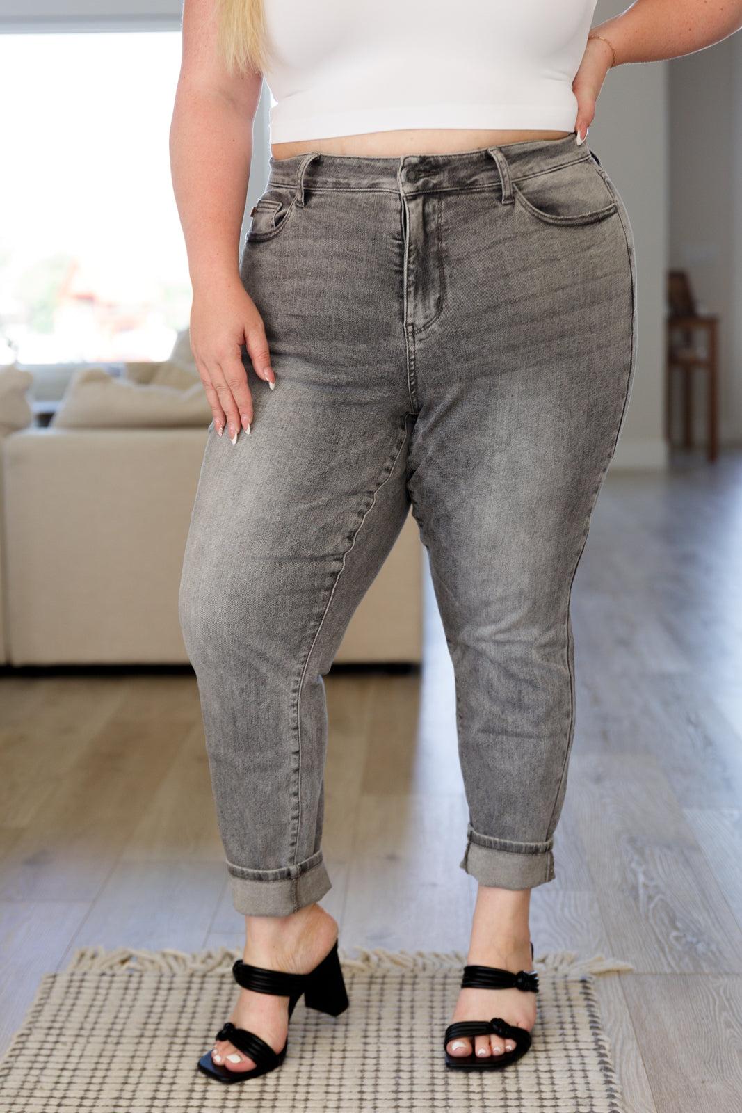 Charlotte High Rise Stone Wash Slim Jeans in Gray-Denim-Inspired by Justeen-Women's Clothing Boutique