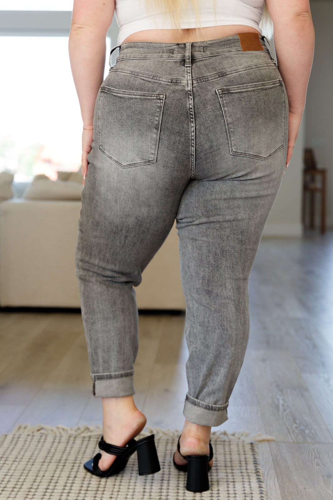 Charlotte High Rise Stone Wash Slim Jeans in Gray-Denim-Inspired by Justeen-Women's Clothing Boutique