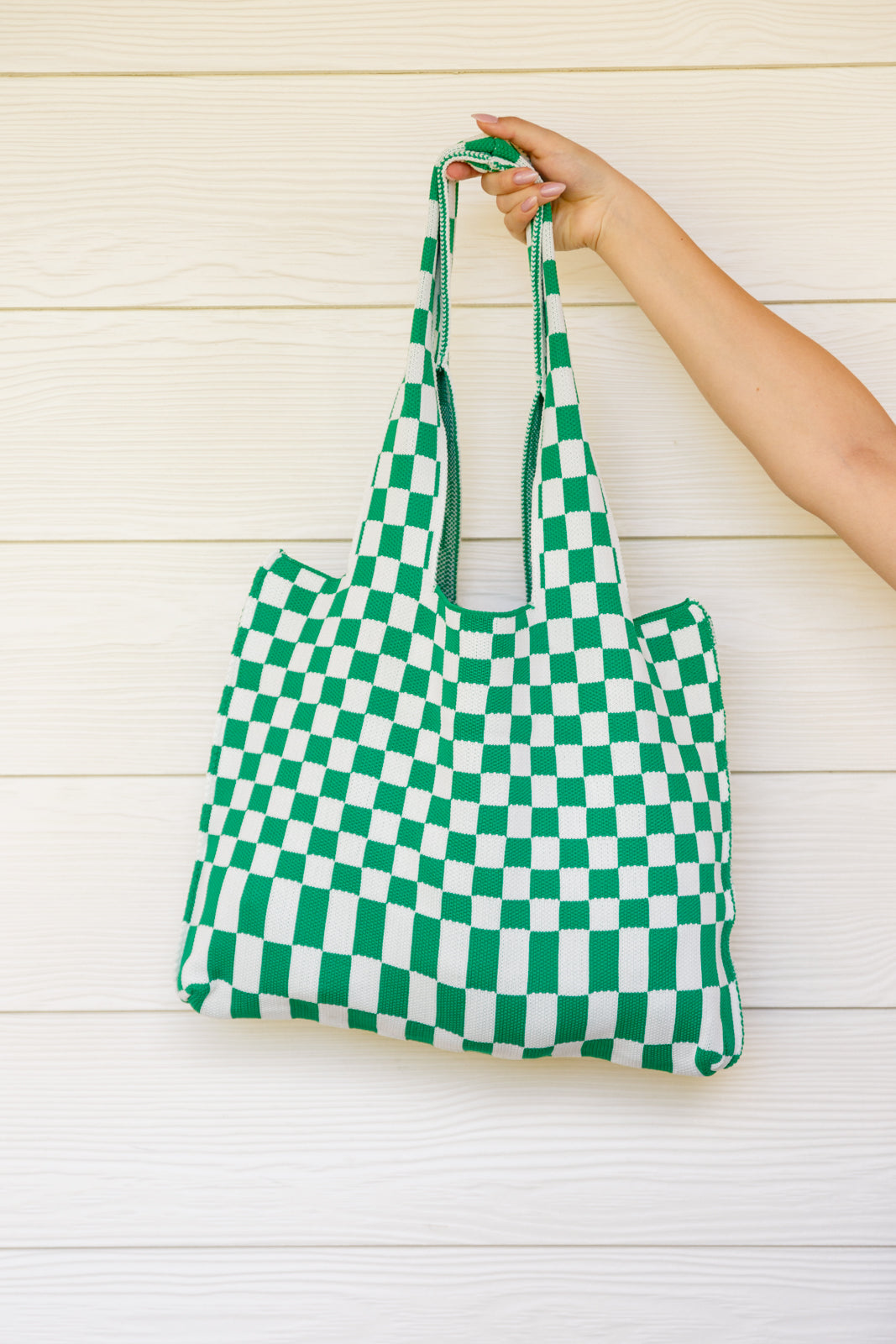 Checkerboard Lazy Wind Big Bag in Green & White-200 Purses/Bags-Inspired by Justeen-Women's Clothing Boutique