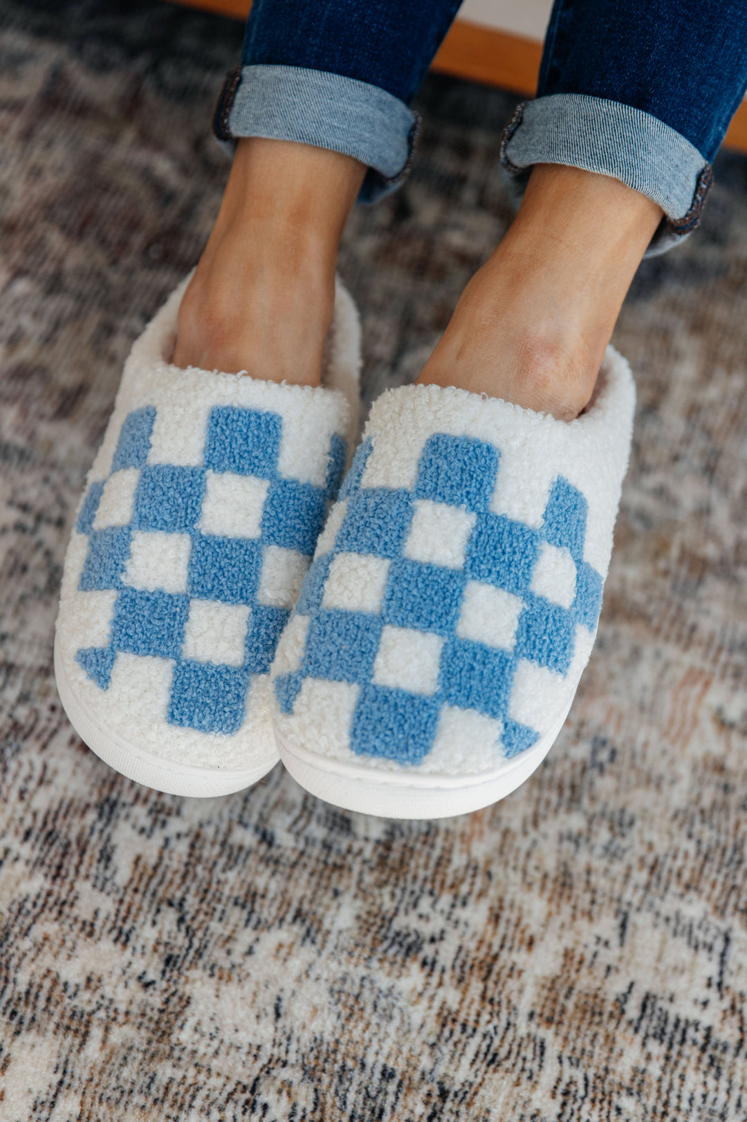 Checked Out Slippers in Blue-Shoes-Inspired by Justeen-Women's Clothing Boutique