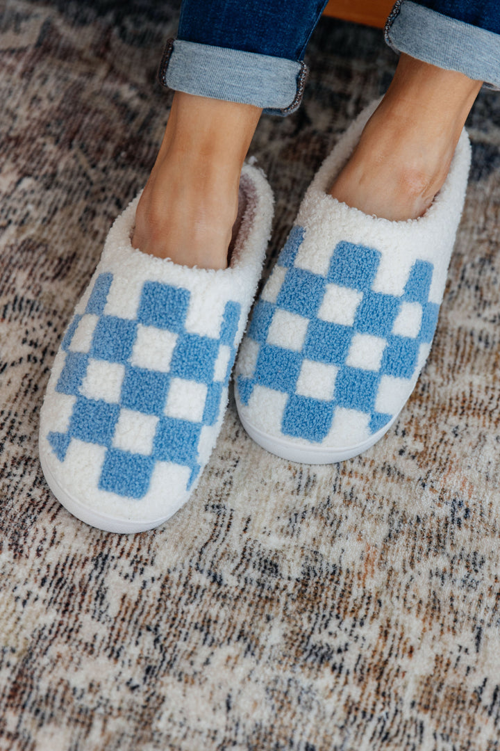 Checked Out Slippers in Blue-Shoes-Inspired by Justeen-Women's Clothing Boutique in Chicago, Illinois