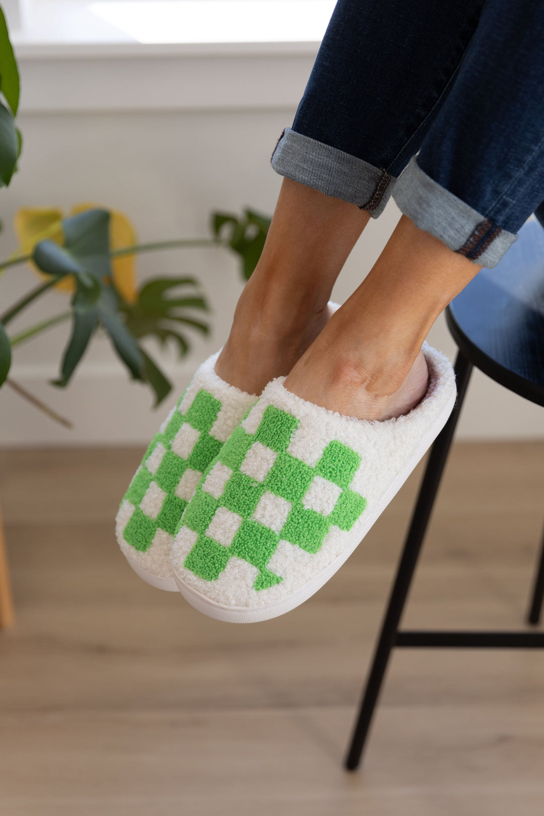 Checked Out Slippers in Green-Womens-Inspired by Justeen-Women's Clothing Boutique in Chicago, Illinois