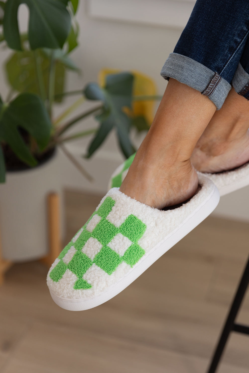 Checked Out Slippers in Green-Womens-Inspired by Justeen-Women's Clothing Boutique in Chicago, Illinois