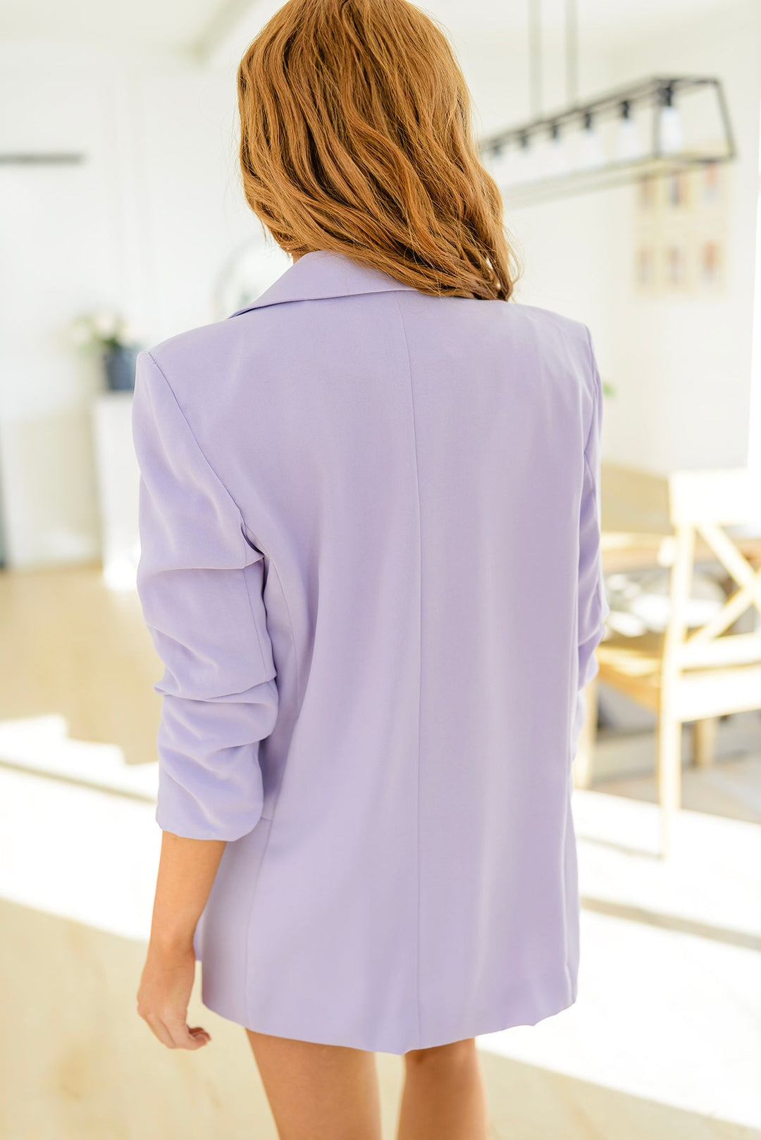 Chic In Lavender Ruched 3/4 Sleeve Blazer-Tops-Inspired by Justeen-Women's Clothing Boutique in Chicago, Illinois