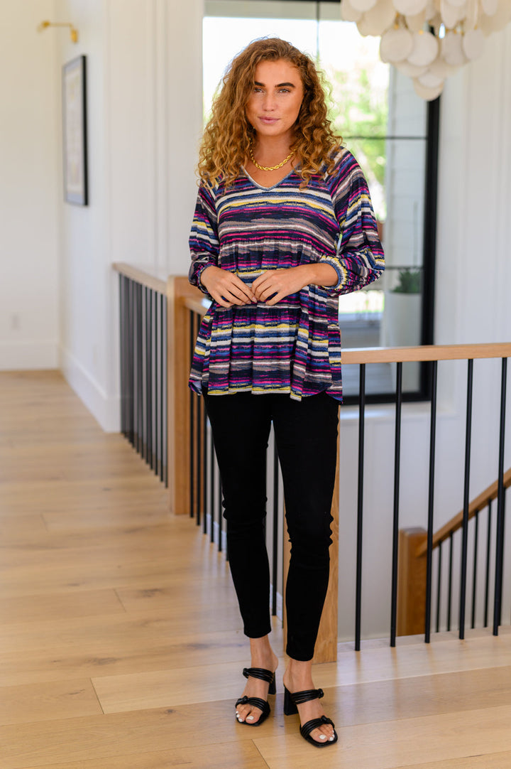 Circle Back Striped V-Neck Top-Long Sleeve Tops-Inspired by Justeen-Women's Clothing Boutique in Chicago, Illinois