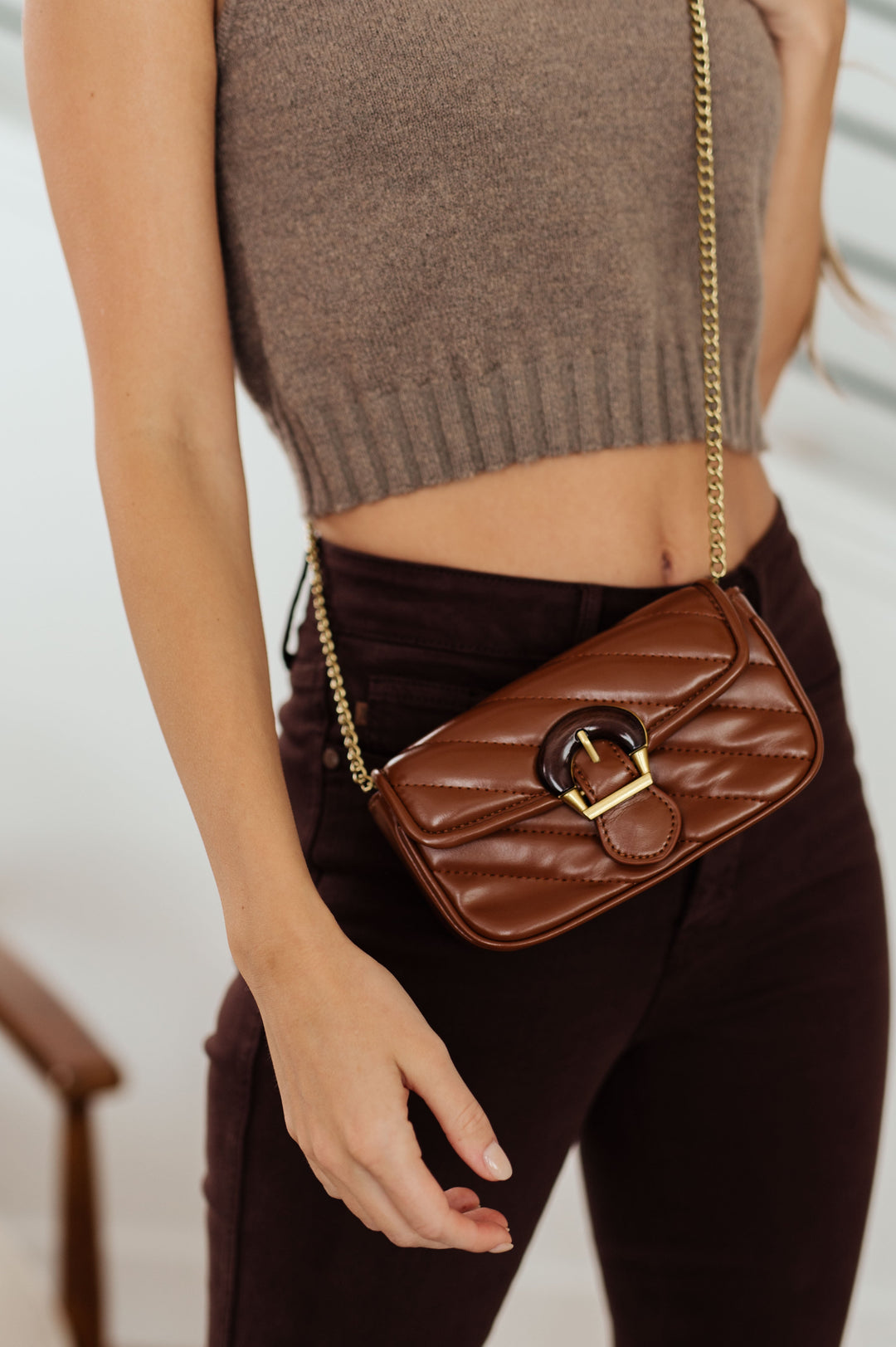 Classic Beauty Quilted Clutch in Brown-200 Purses/Bags-Inspired by Justeen-Women's Clothing Boutique in Chicago, Illinois
