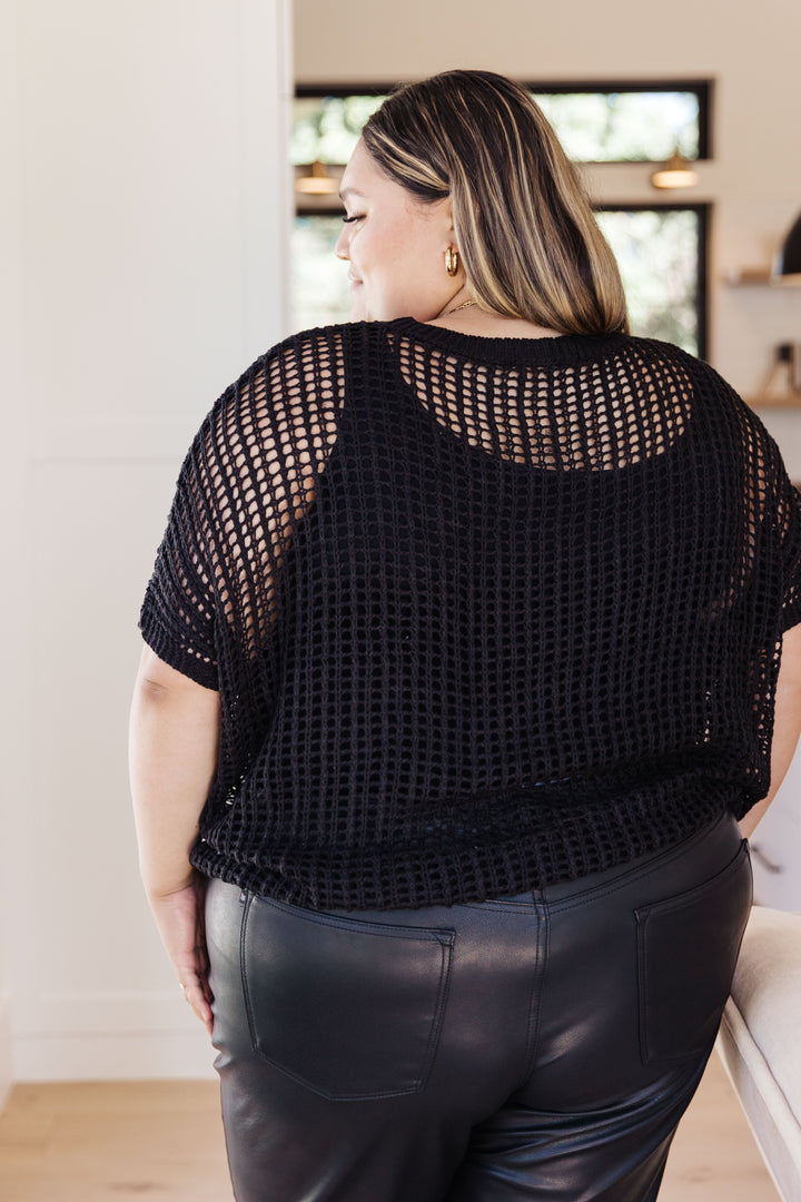 Coastal Dreams Fishnet Top in Black-Short Sleeve Tops-Inspired by Justeen-Women's Clothing Boutique