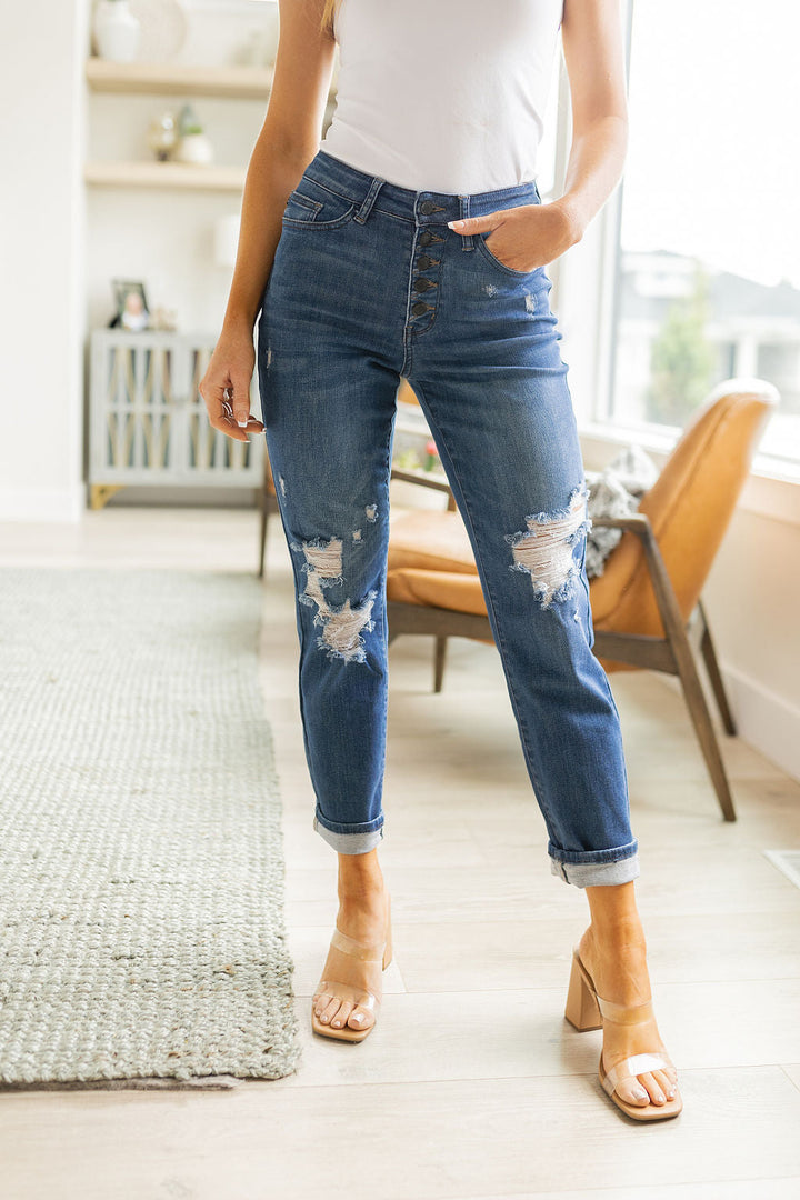 Colt High Rise Button Fly Distressed Boyfriend Jeans-Denim-Inspired by Justeen-Women's Clothing Boutique in Chicago, Illinois