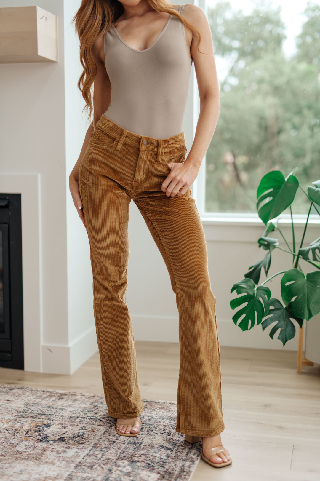 Cordelia Bootcut Corduroy Pants in Camel-Denim-Inspired by Justeen-Women's Clothing Boutique in Chicago, Illinois