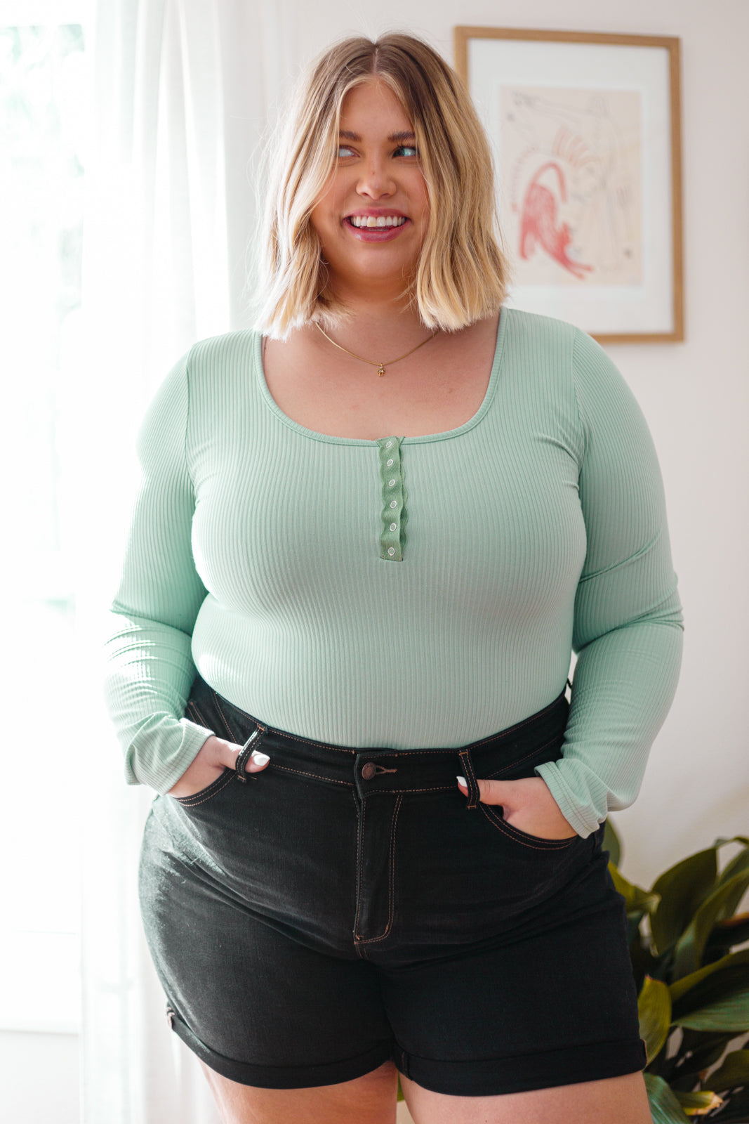 Count On Me Ribbed Bodysuit in Sage-Tops-Inspired by Justeen-Women's Clothing Boutique in Chicago, Illinois