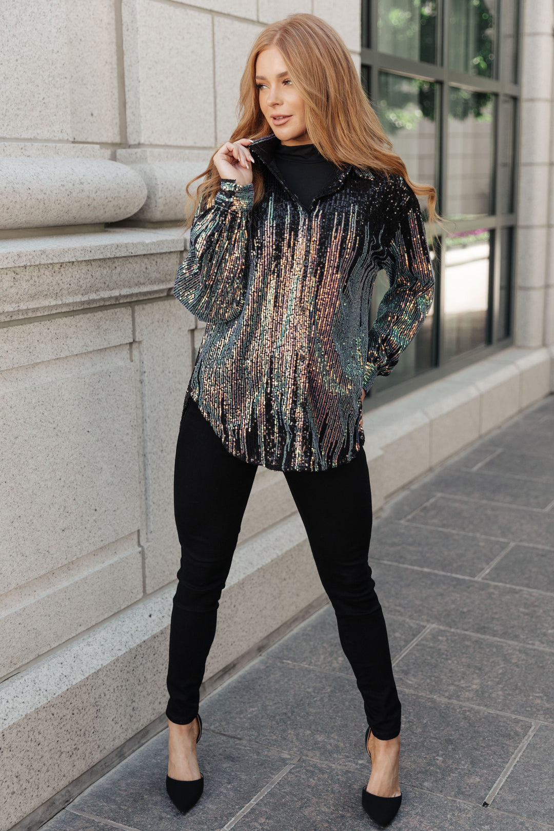Too Glitz to Glam Button Up Shirt-Long Sleeve Tops-Inspired by Justeen-Women's Clothing Boutique in Chicago, Illinois