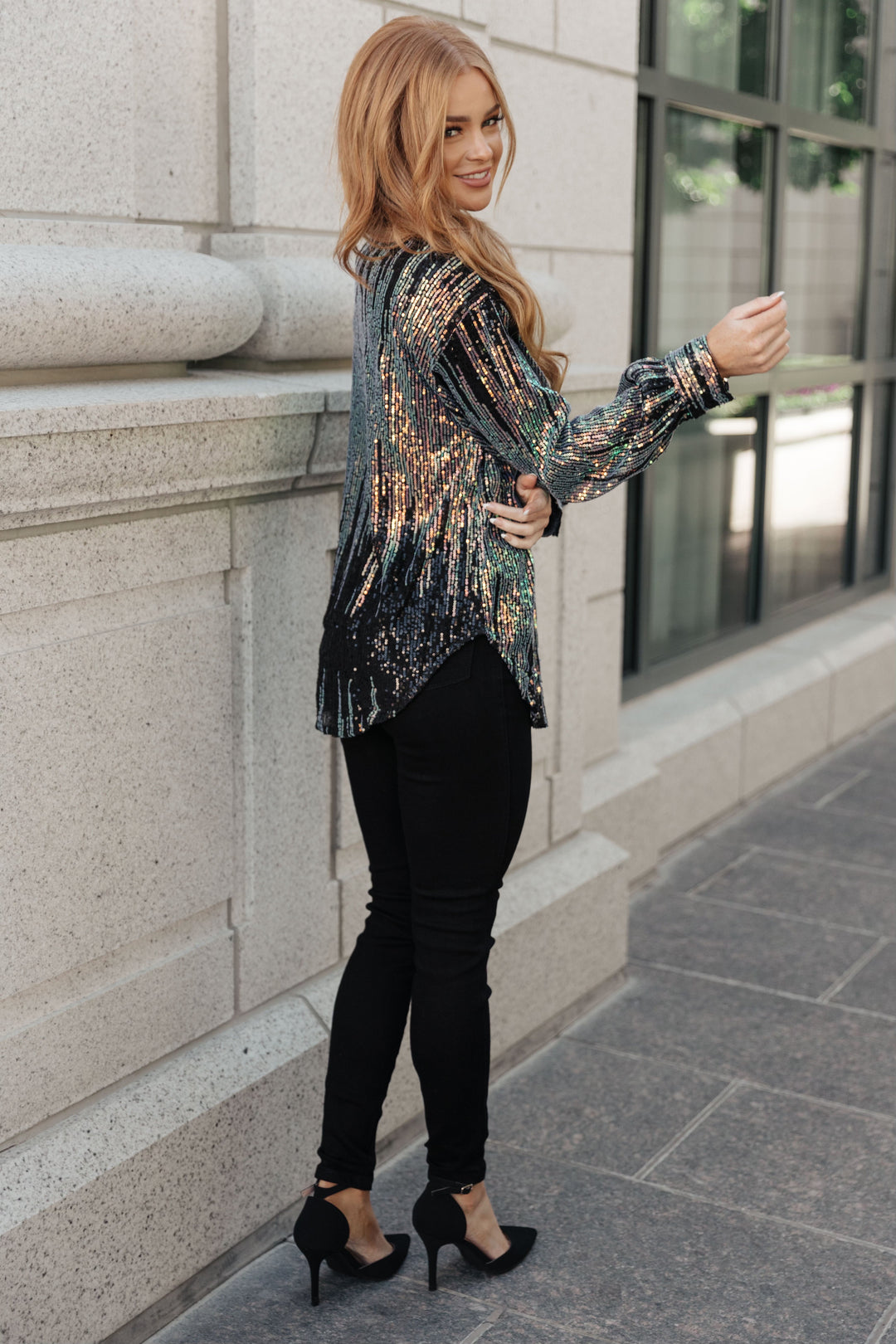 Too Glitz to Glam Button Up Shirt-Long Sleeve Tops-Inspired by Justeen-Women's Clothing Boutique in Chicago, Illinois