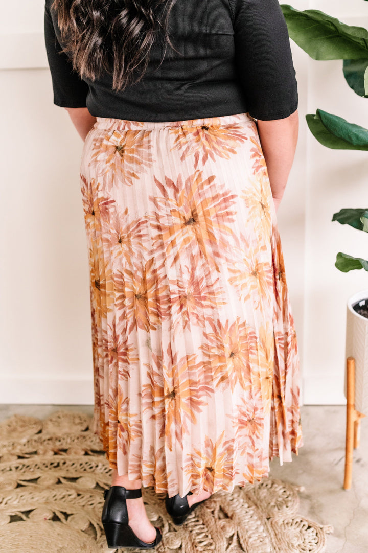 Pleated Skirt In Neutral Painted Florals-Skirts-Inspired by Justeen-Women's Clothing Boutique in Chicago, Illinois