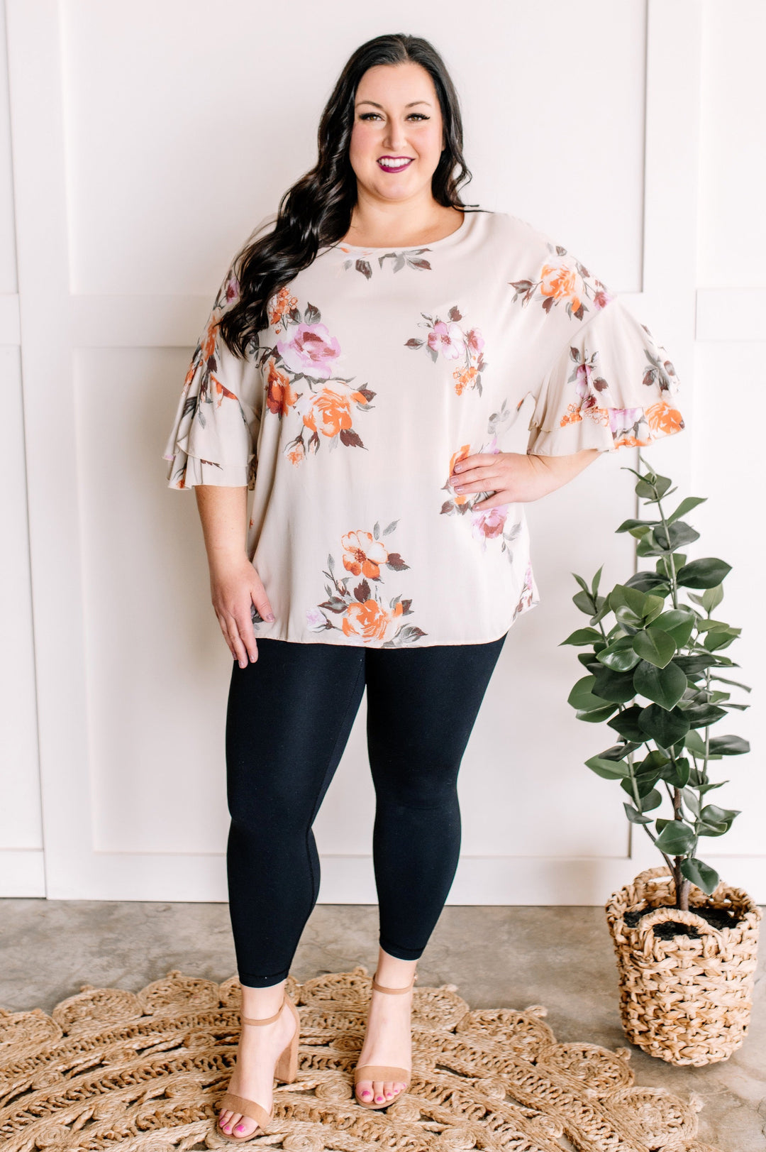 Double Ruffle Blouse In Apricot Spring Florals-Inspired by Justeen-Women's Clothing Boutique in Chicago, Illinois