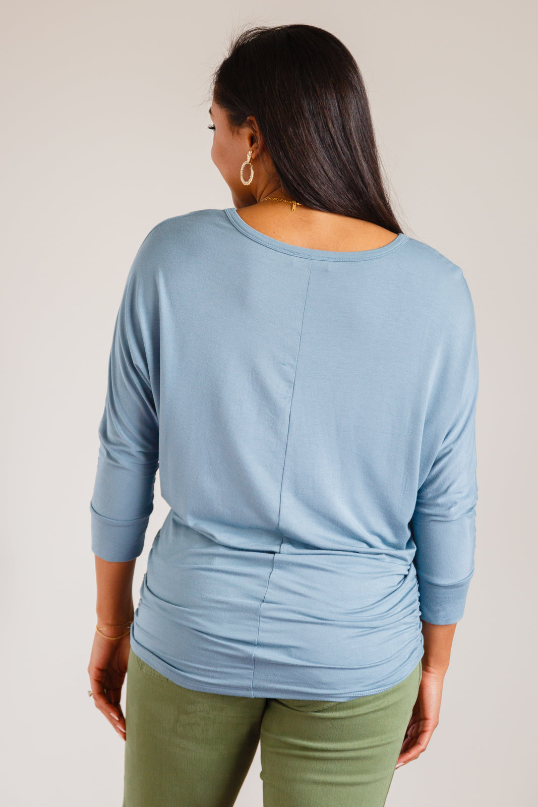 Daytime Boat Neck Top in Blue Gray-Tops-Inspired by Justeen-Women's Clothing Boutique